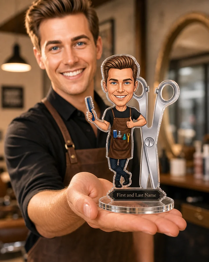 Barber figurine — custom personalized Business gift, premium wood 8 inches