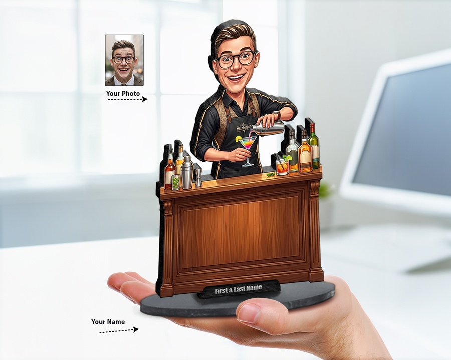 Bartender figurine — custom personalized Business gift, premium wood 8 inches