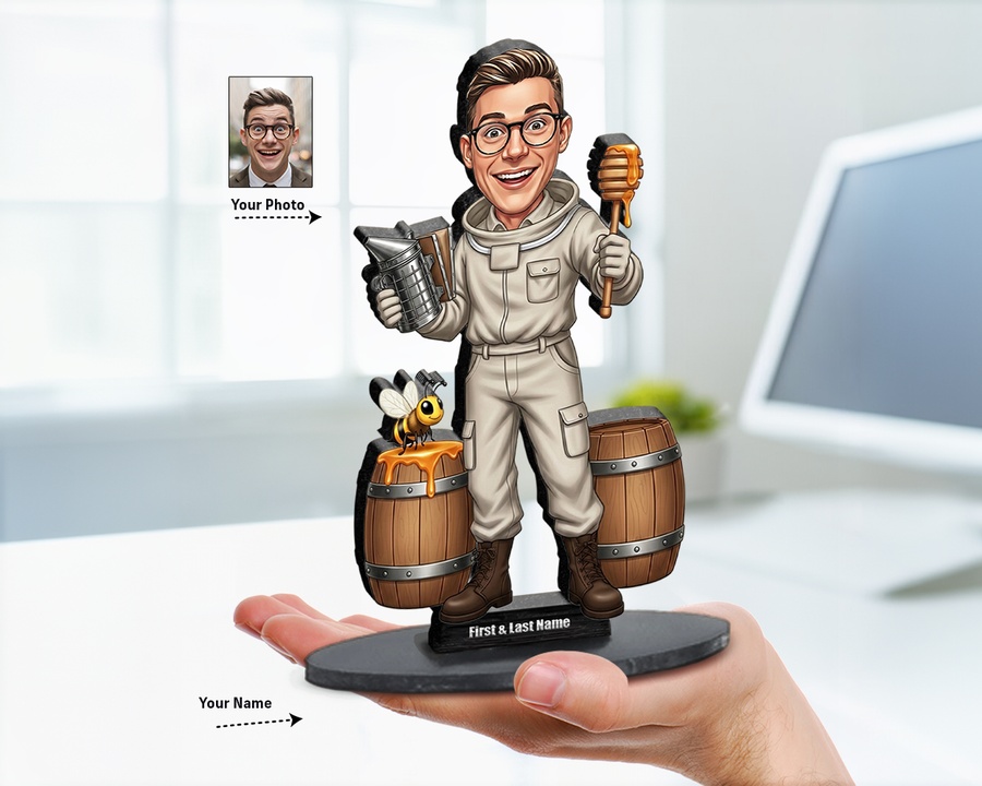 Beekeeper in Protective Suit figurine — custom personalized Business gift, premium wood 8 inches