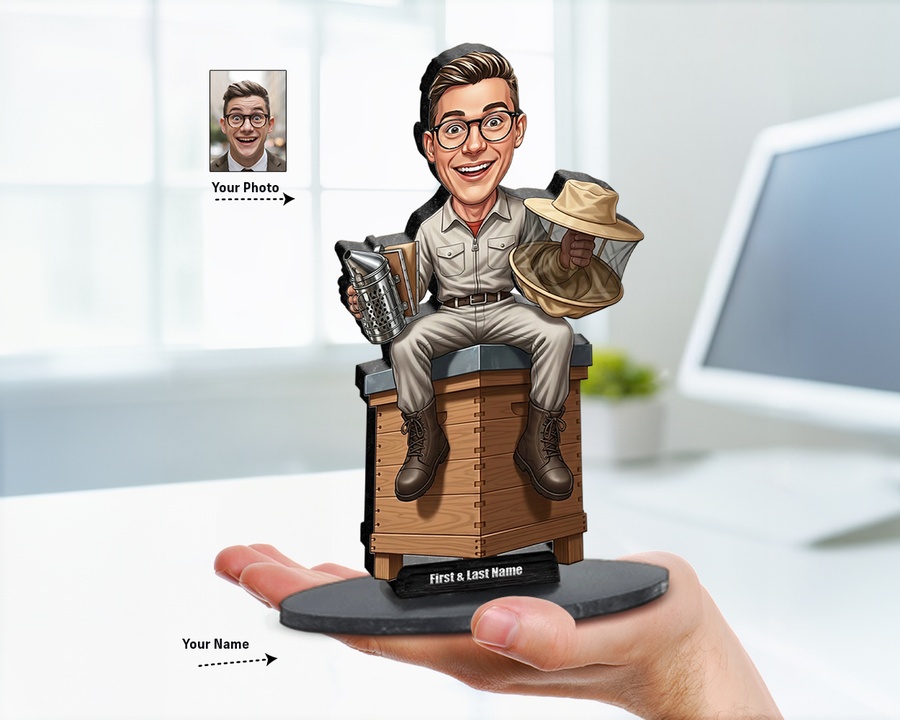 Beekeeper — Hive & Frame figurine — custom personalized Business gift, premium wood 8 inches