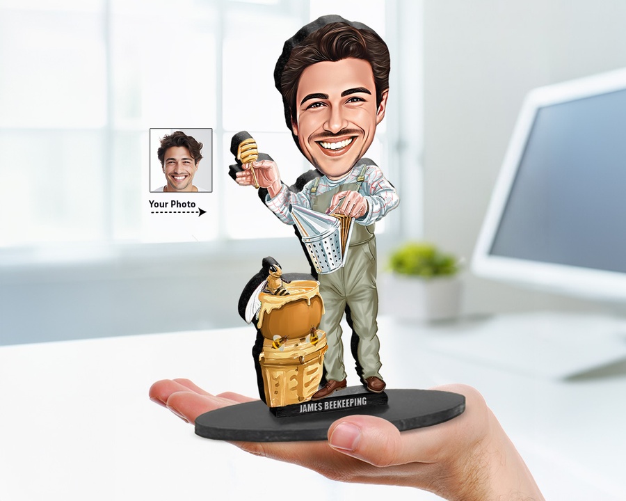 Male Beekeeper figurine — custom personalized Business gift, premium wood 8 inches