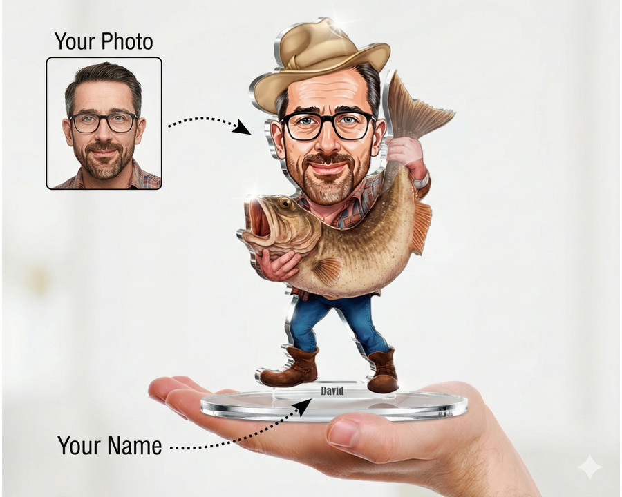 Fisherman with Large Catch figurine — custom Sport gift