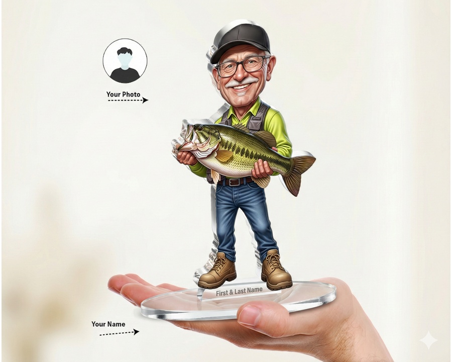Senior Fisherman — Acrylic figurine — custom Sport gift