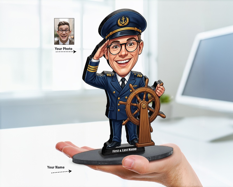 Naval Captain figurine — custom personalized Business gift, premium wood 8 inches