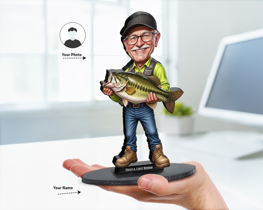 Senior Fisherman — Wood figurine — custom Sport gift
