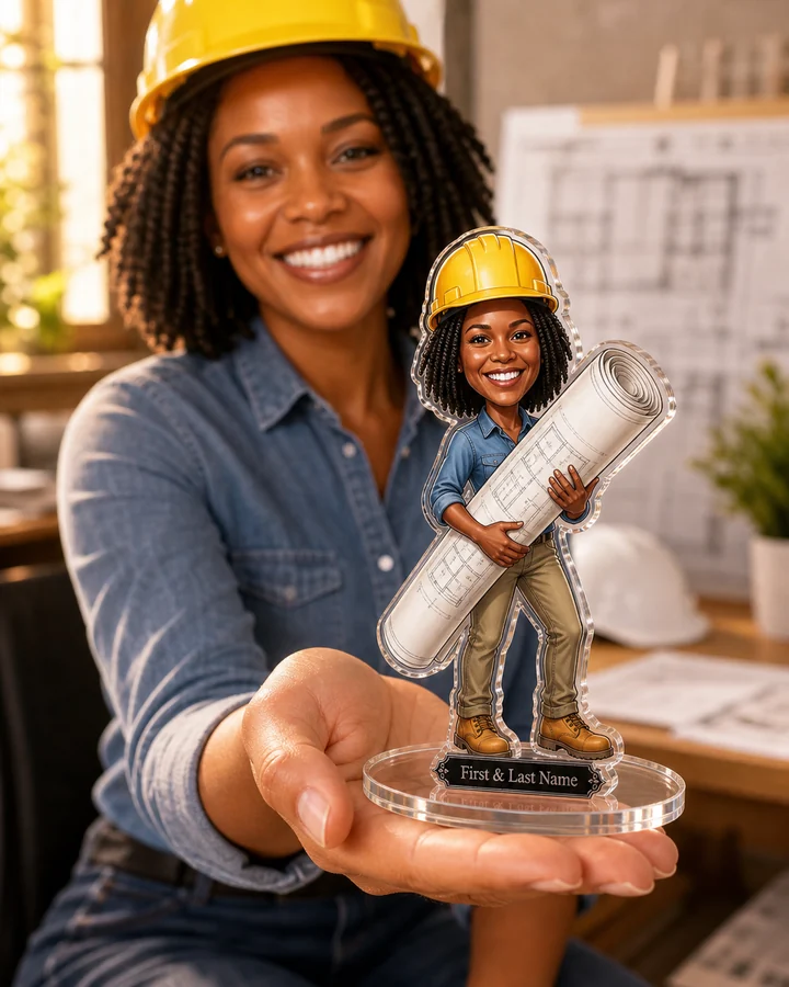 Construction Engineer figurine — custom personalized Business gift, premium wood 8 inches