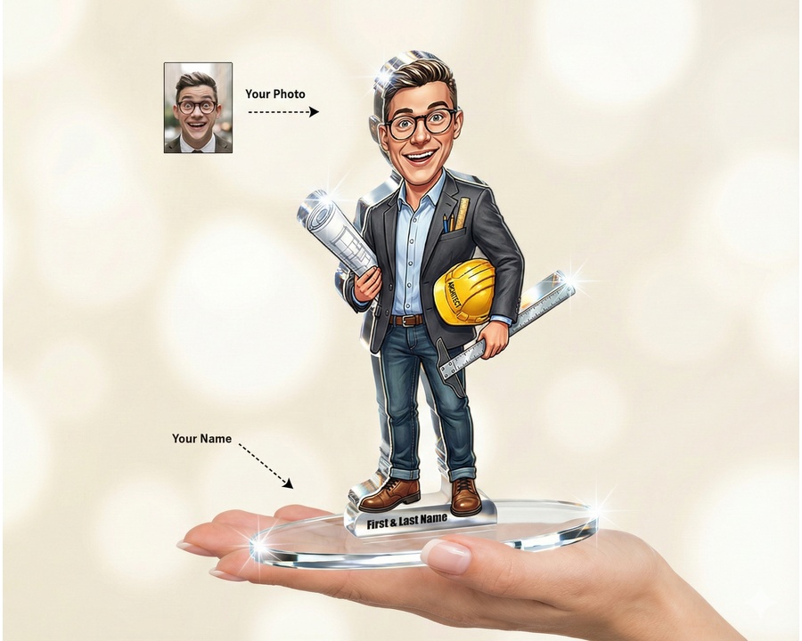 Architect with Blueprints figurine — custom personalized Business gift, premium wood 8 inches