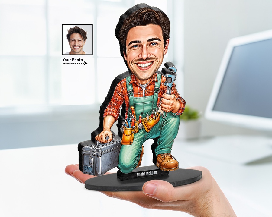 Construction Worker — Hard Hat figurine — custom personalized Business gift, premium wood 8 inches