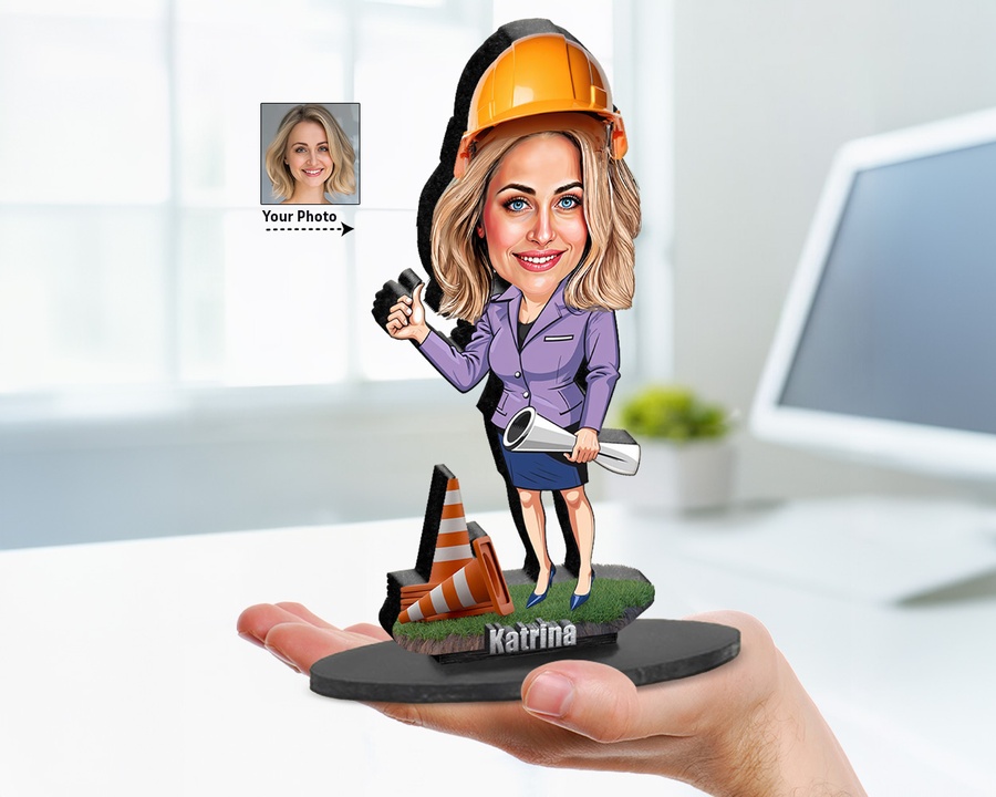 Construction Worker — Tool Belt figurine — custom personalized Business gift, premium wood 8 inches