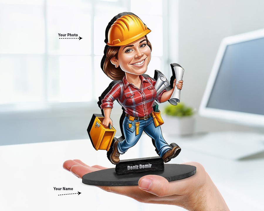 Construction Worker — Dark Skin figurine — custom personalized Business gift, premium wood 8 inches
