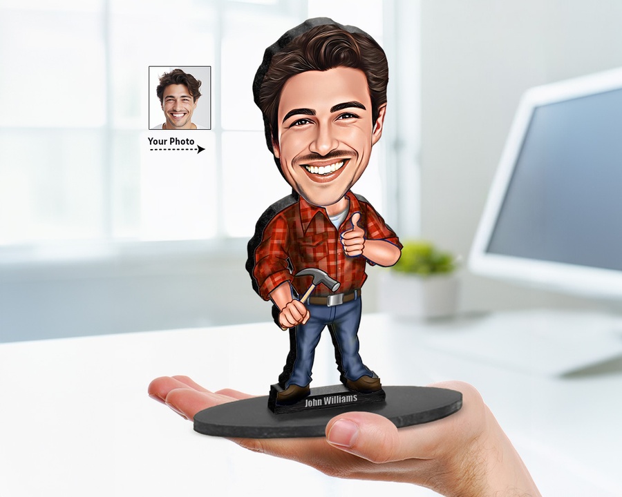 Construction Worker — Senior figurine — custom personalized Business gift, premium wood 8 inches