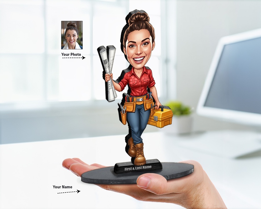 Construction Worker — Team Leader figurine — custom personalized Business gift, premium wood 8 inches