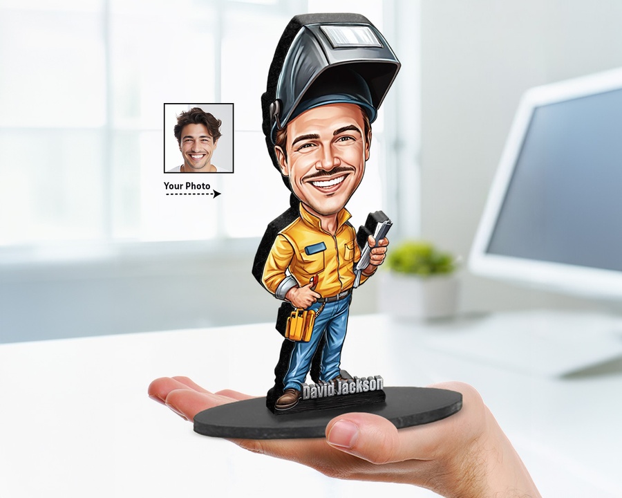 Construction Worker — Work Uniform figurine — custom personalized Business gift, premium wood 8 inches