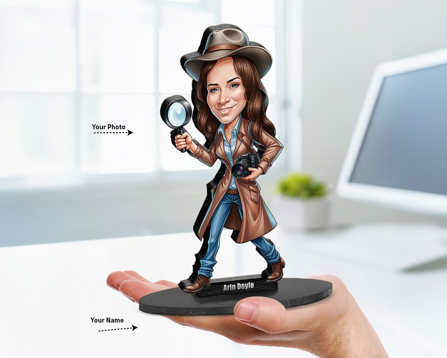 Female Detective figurine — custom personalized Business gift, premium wood 8 inches