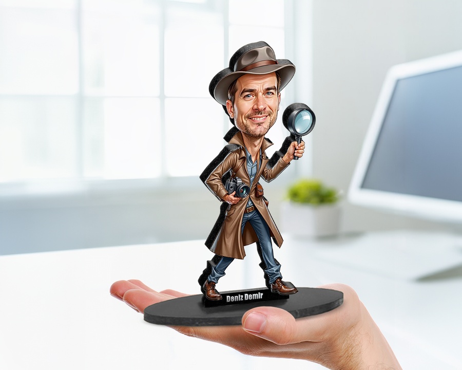 Male Detective figurine — custom personalized Business gift, premium wood 8 inches