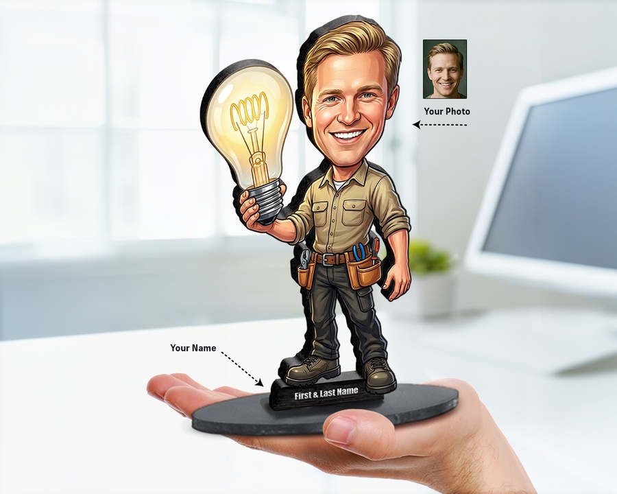 Electrician with Toolbox figurine — custom Business gift