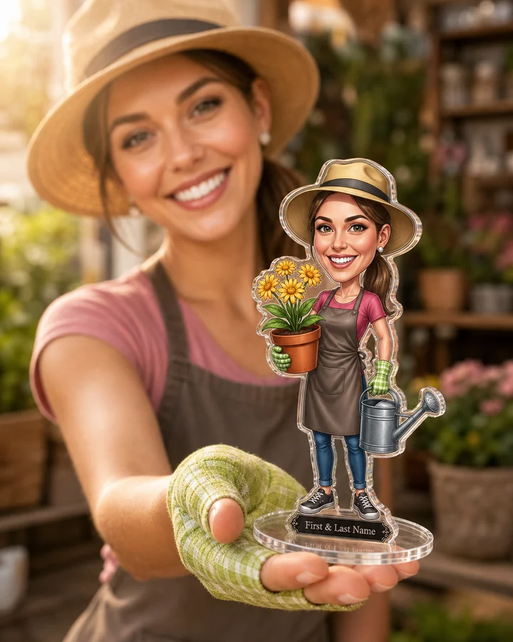 Gardener (Female) figurine — custom personalized Business gift, premium wood 8 inches