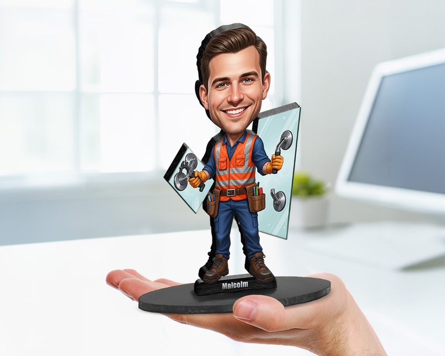 Male Glass Installer figurine — custom personalized Business gift, premium wood 8 inches