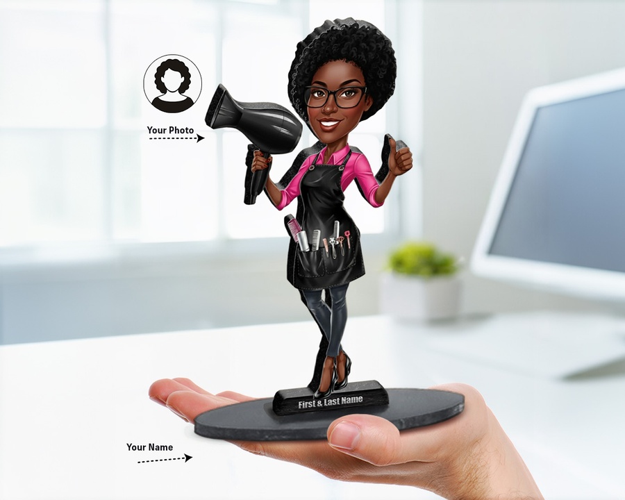 Female Hairdresser — Dark Skin figurine — custom Business gift