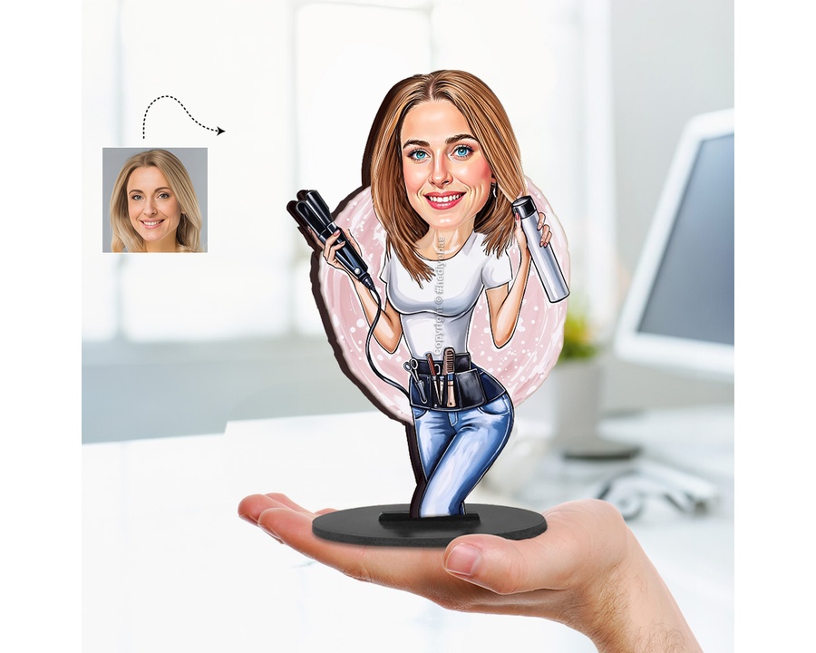 Female Hairstylist with Curling Iron figurine — custom Business gift
