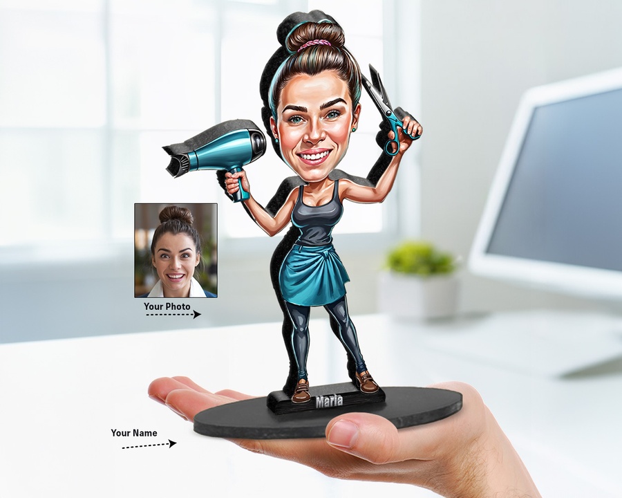 Female Hairdresser with Teal Dryer figurine — custom Business gift