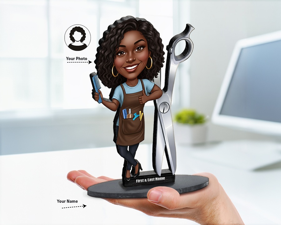 Female Hairdresser — Curly Hair figurine — custom Business gift