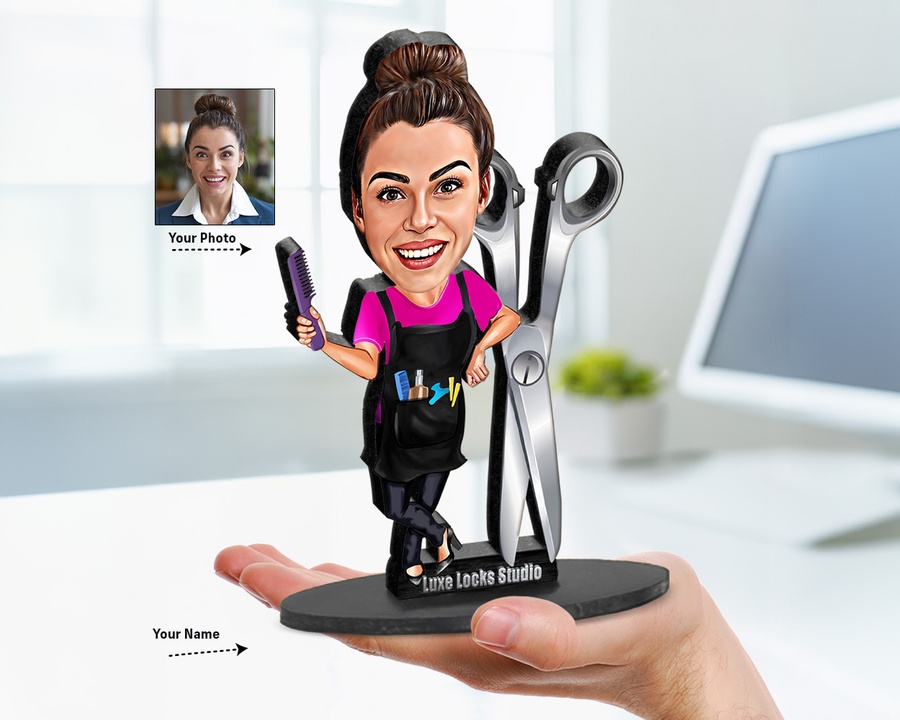 Female Hairdresser — Pink Top figurine — custom Business gift