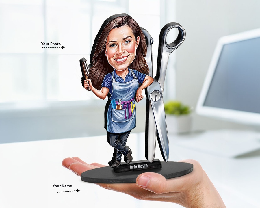 Female Hairdresser — Blue Apron figurine — custom Business gift