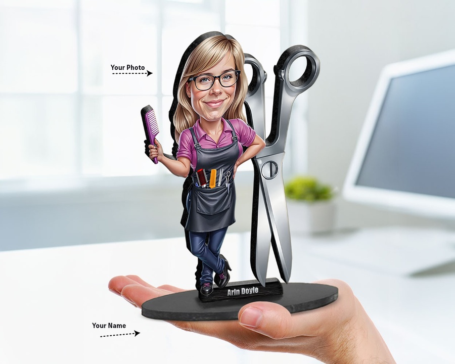 Female Hairdresser with Glasses figurine — custom Business gift