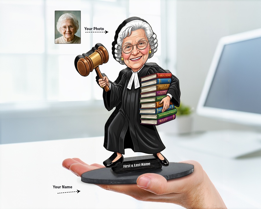 Senior Judge with Gavel figurine — custom personalized Business gift, premium wood 8 inches