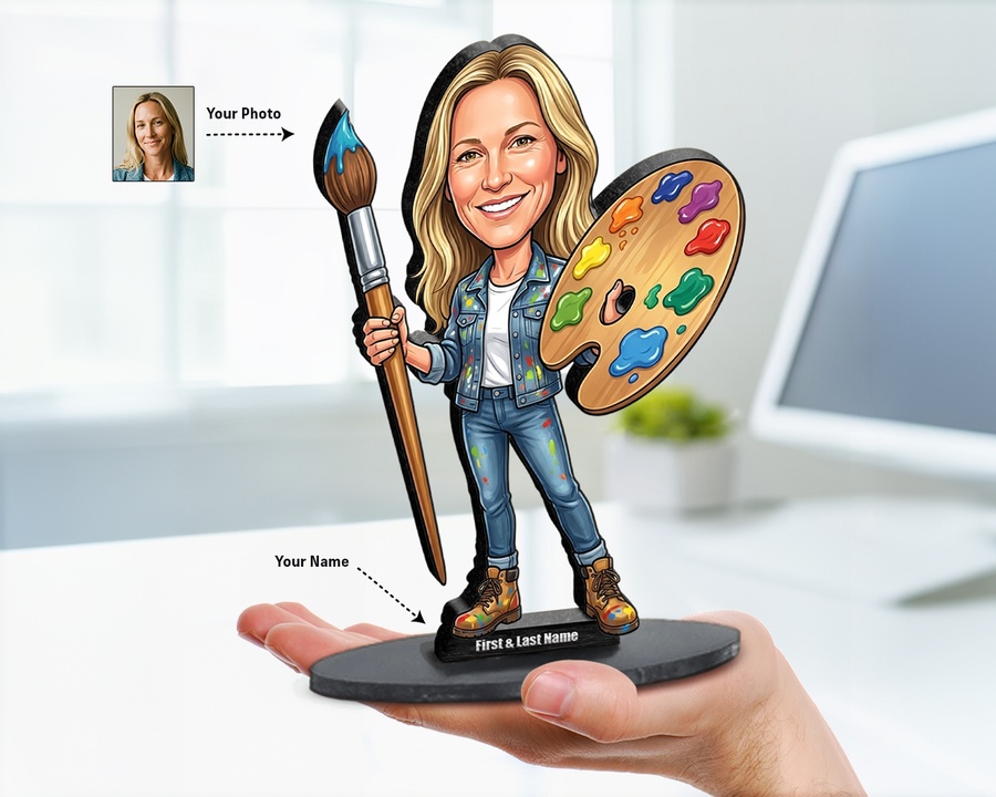 Painter figurine — custom personalized Business gift, premium wood 8 inches