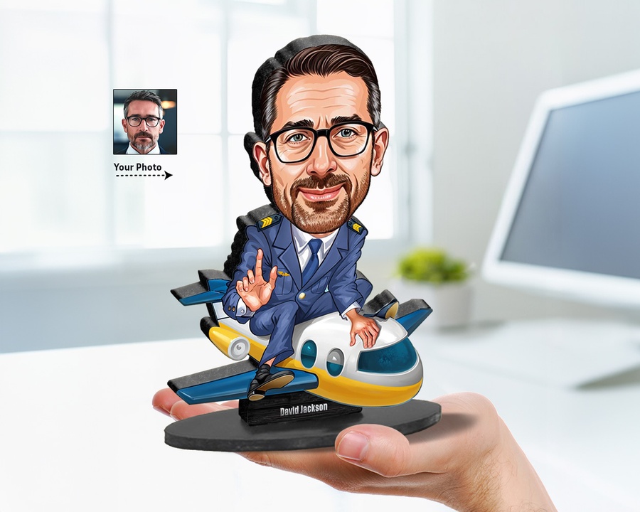 Pilot with Airplane Model figurine — custom Business gift