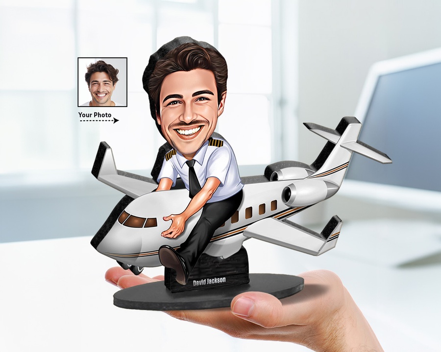 Pilot with Private Jet figurine — custom Business gift