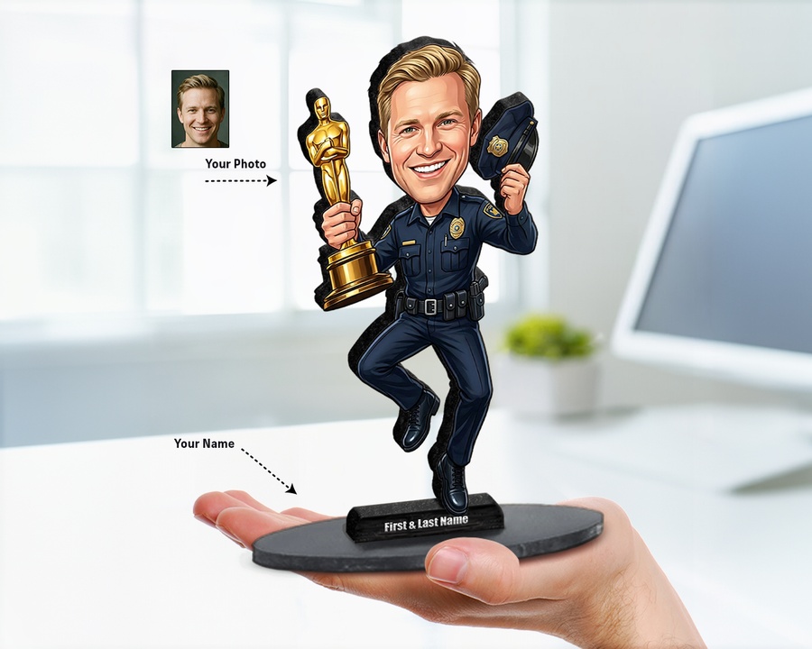 Police Officer figurine — custom personalized Business gift, premium wood 8 inches