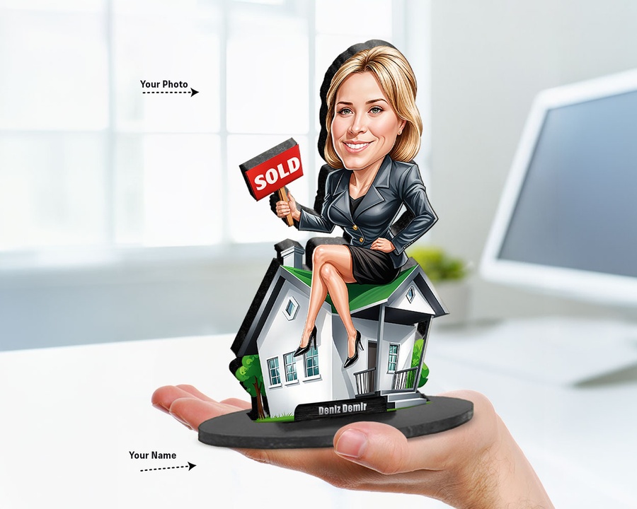 Female Real Estate Agent — Dark Skin figurine — custom Business gift