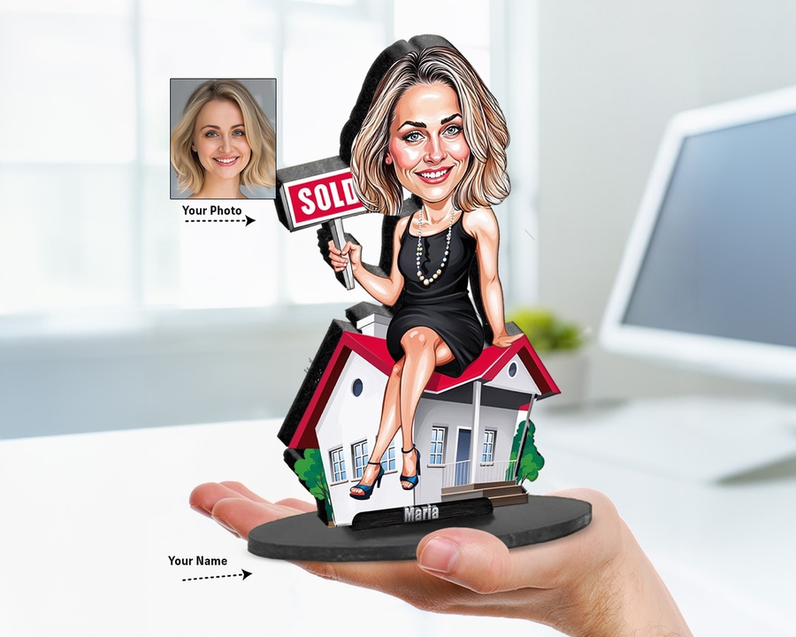 Female Real Estate Agent — House Model figurine — custom Business gift