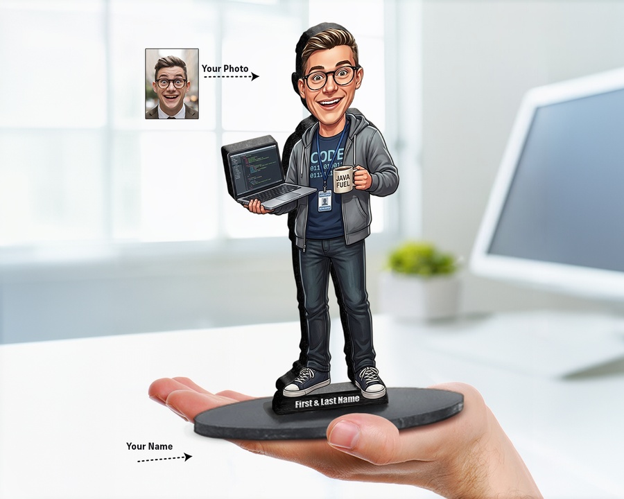 Software Developer with Code Screen figurine — custom Business gift