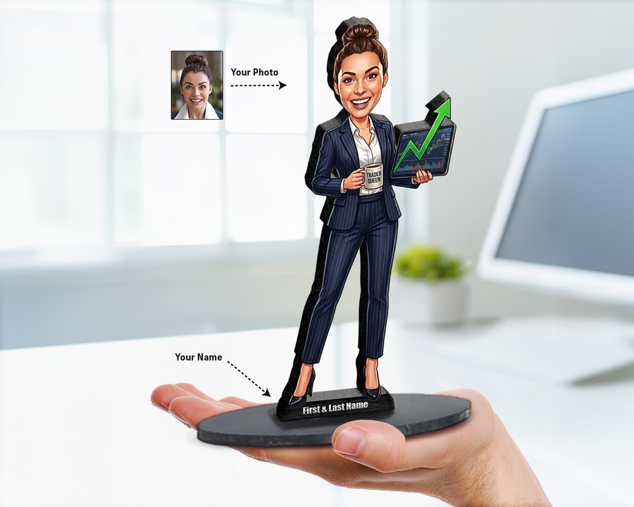 Stock Trader with Charts figurine — custom personalized Business gift, premium wood 8 inches