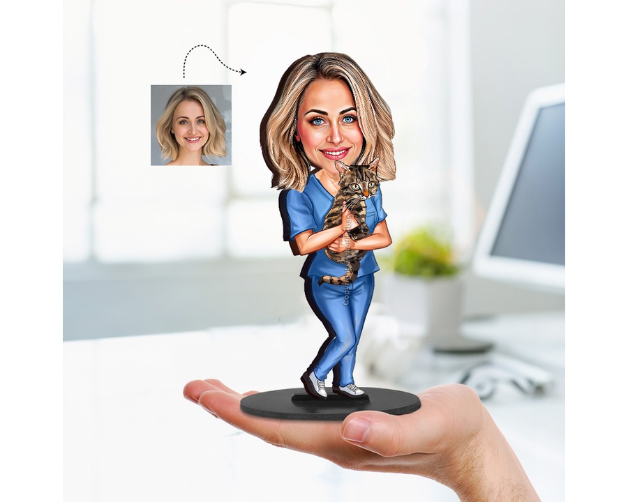 Veterinarian with Stethoscope figurine — custom personalized Business gift, premium wood 8 inches