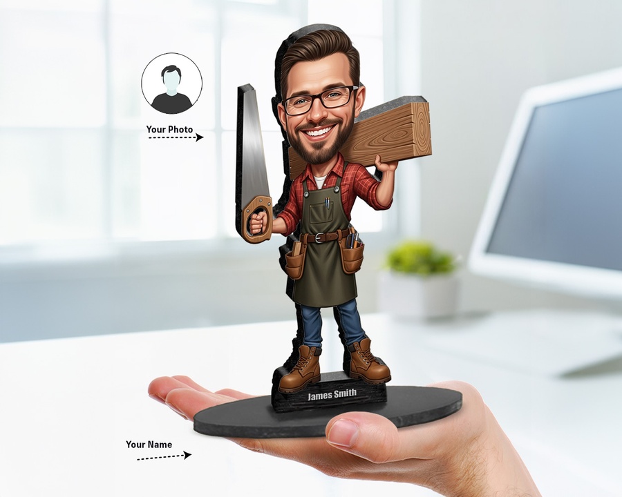 Woodworker figurine — custom personalized Business gift, premium wood 8 inches