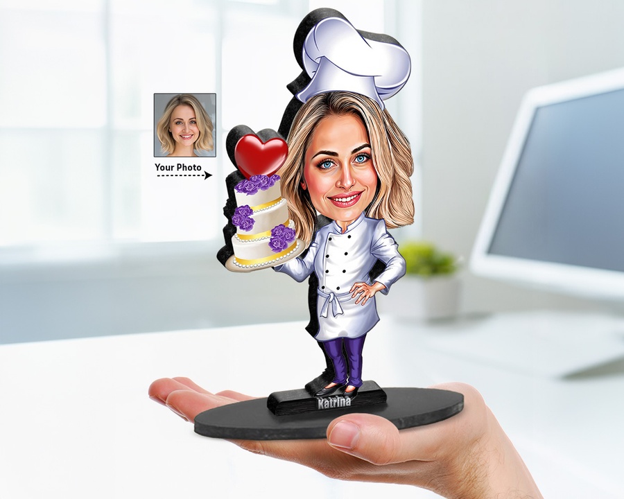 Chef Dessert Tray figurine — custom personalized Culinary gift, premium wood 8 inches