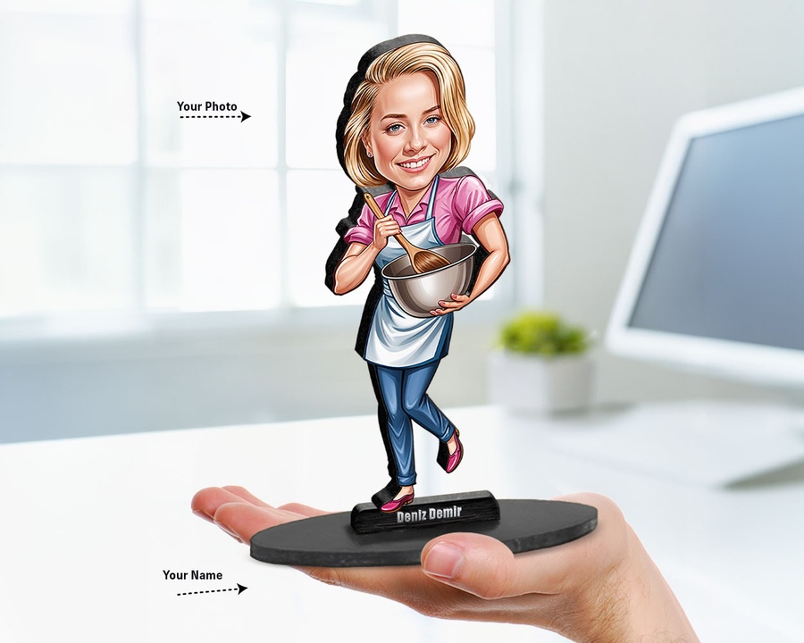 Chef Food Tray figurine — custom personalized Culinary gift, premium wood 8 inches