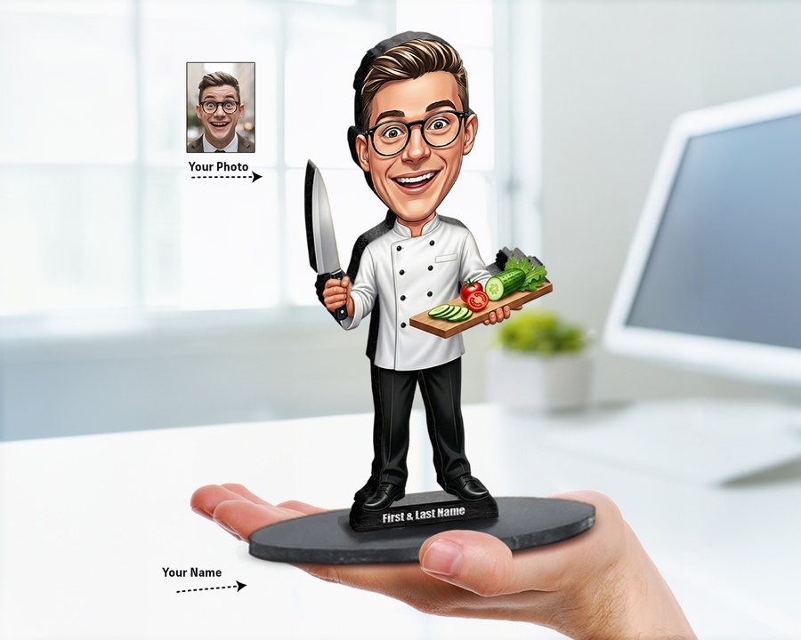 Chef Dinner Plate figurine — custom personalized Culinary gift, premium wood 8 inches
