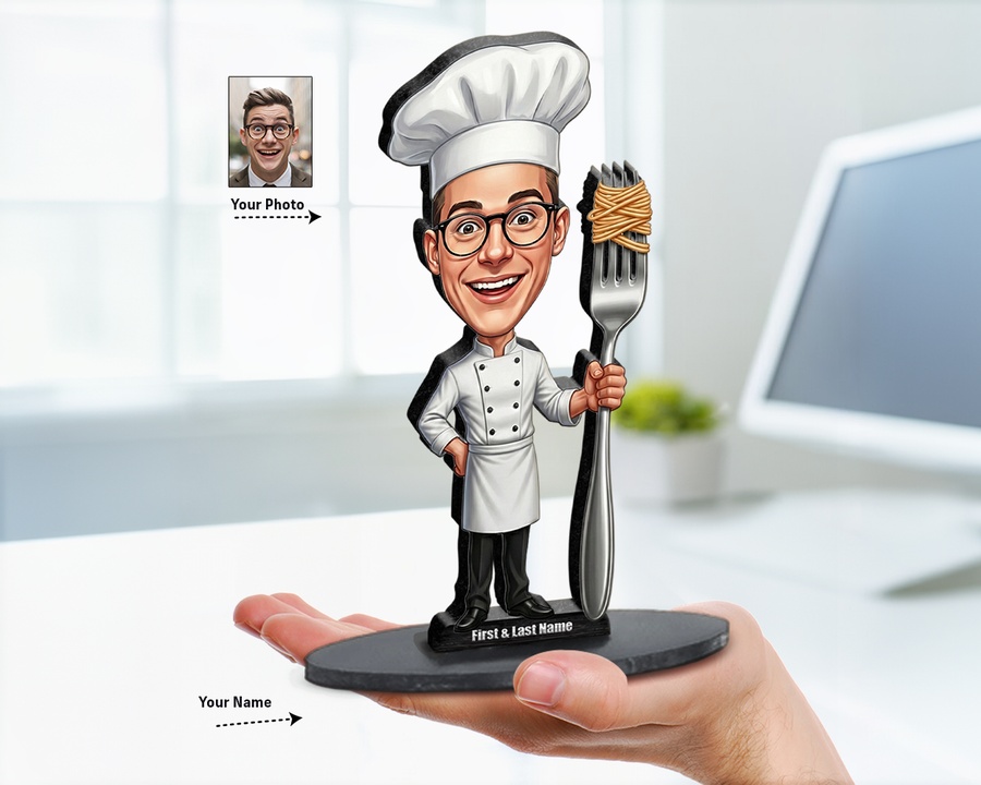 Chef Kitchen Tools figurine — custom personalized Culinary gift, premium wood 8 inches