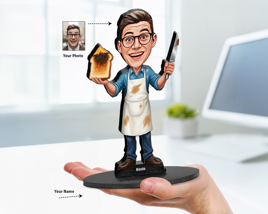 Chef Kitchen Utensils figurine — custom personalized Culinary gift, premium wood 8 inches