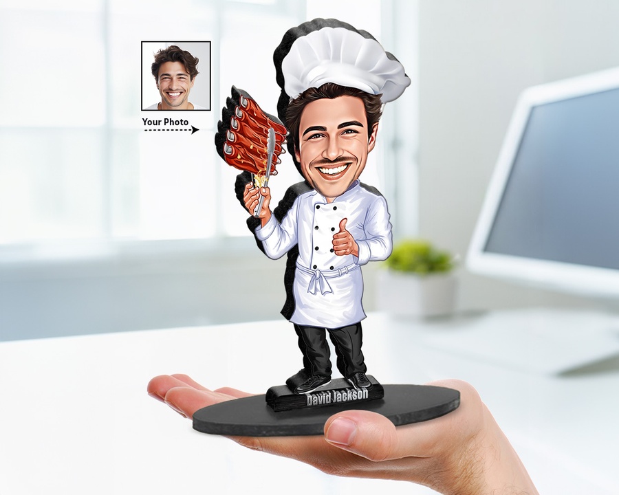 Chef Pizza Slice figurine — custom personalized Culinary gift, premium wood 8 inches