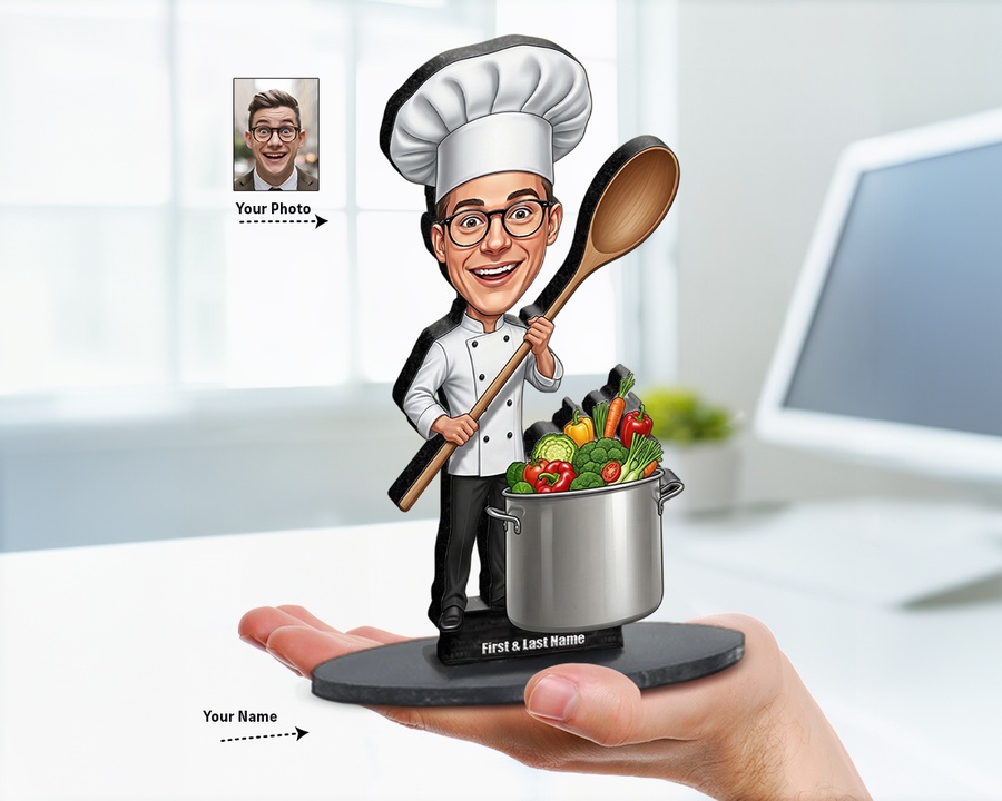 Chef Vegetables figurine — custom personalized Culinary gift, premium wood 8 inches
