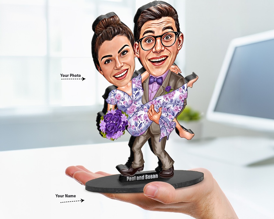 Romantic Couple — Flowers figurine — custom personalized Family gift, premium wood 8 inches