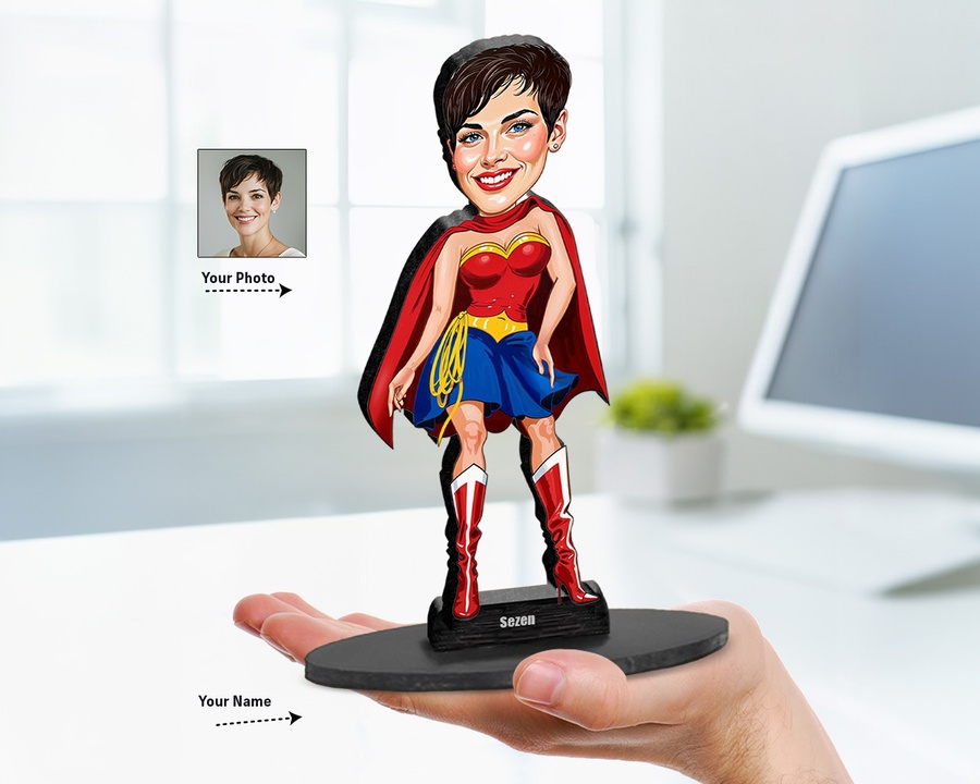 Superhero Female — Red Cape figurine — custom Family gift