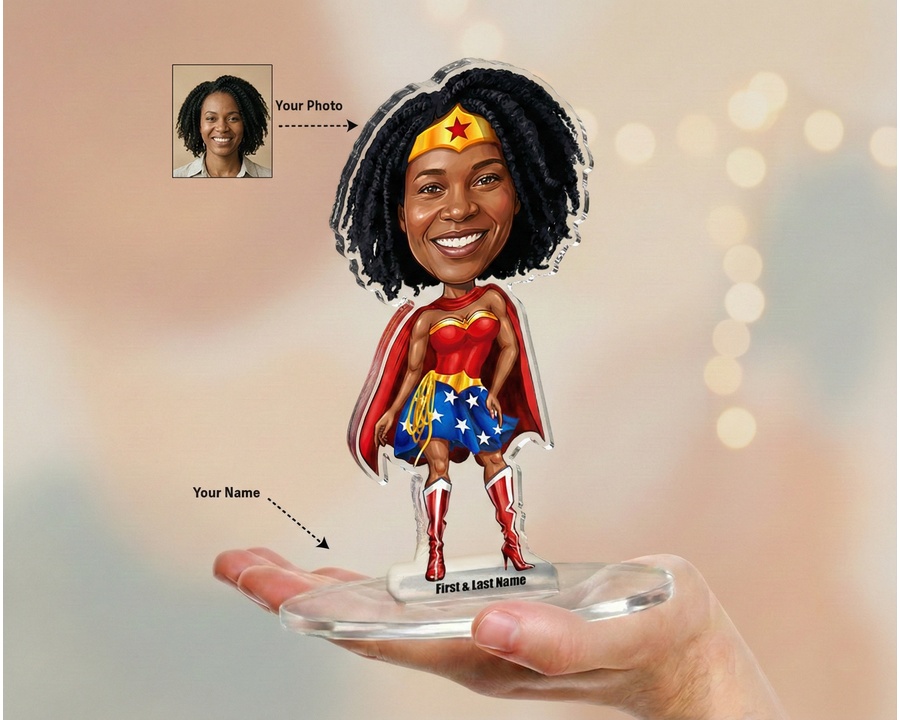 Superhero Female — Star Shield figurine — custom Family gift